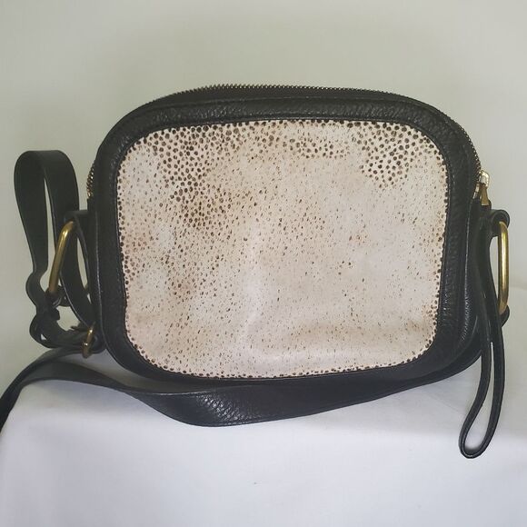 Fossil Crossbody Bag Women's Small Black Cream Animal Leopard Print Structured - Picture 7 of 13